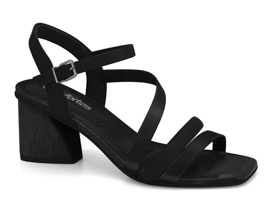 Black Strappy Chunky Heel Sandal-MI46