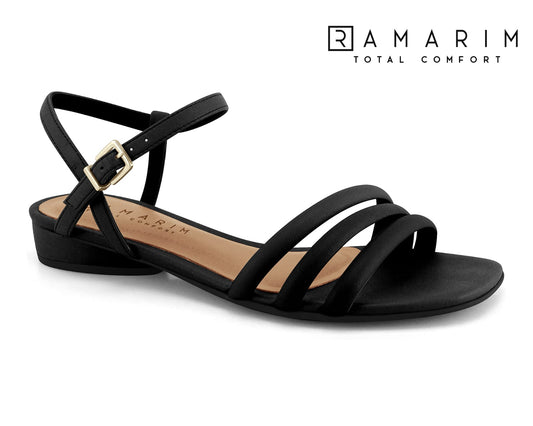 Classic Black Triple-Strap Flat Sandal-MI49